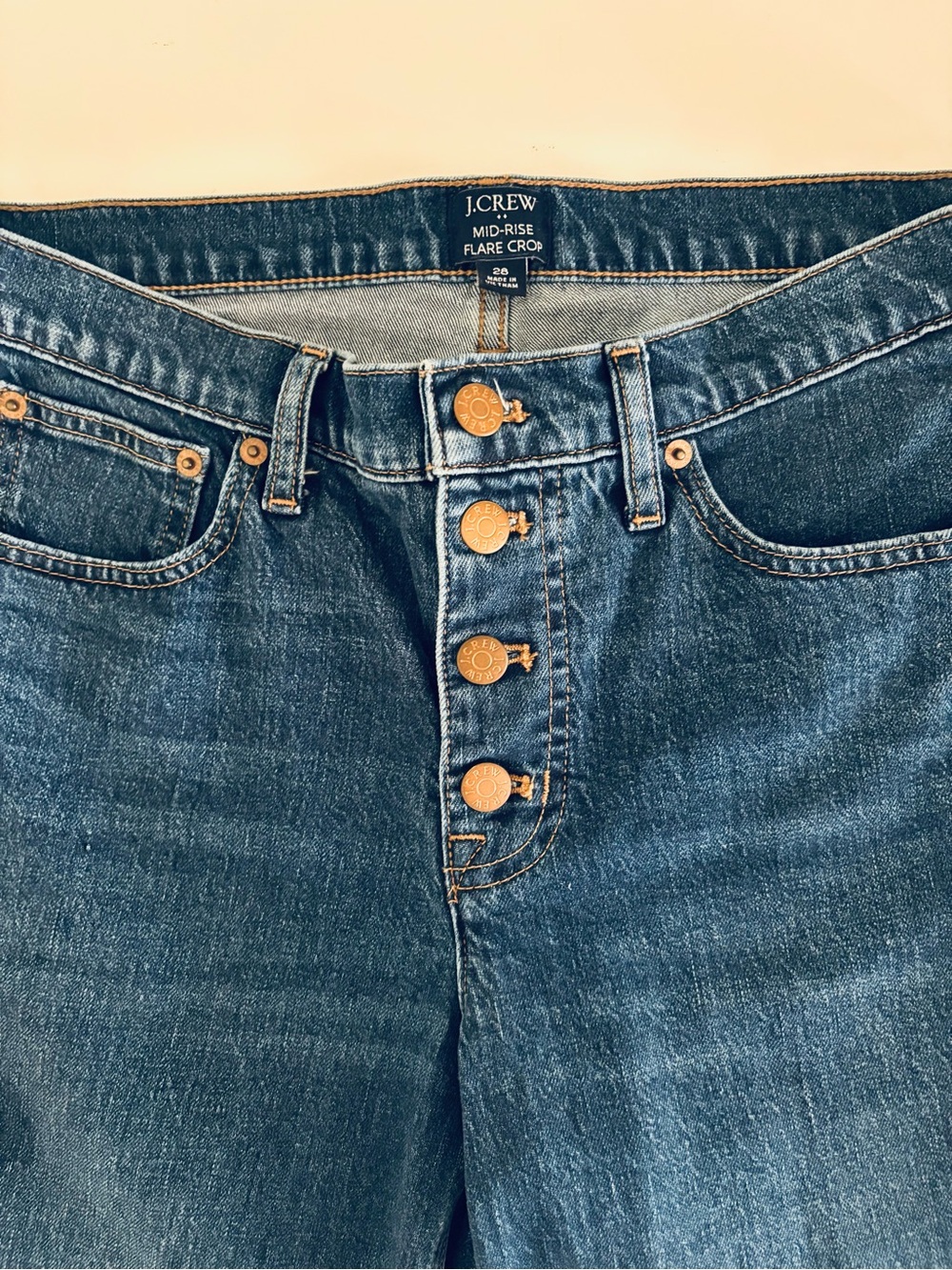 J. Crew Dark Blue Flare Cropped Mid-Rise Button-Fly Jeans - Picture 2 of 11